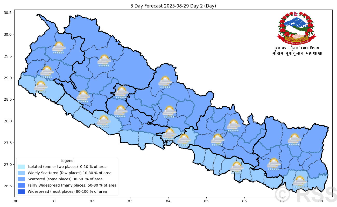 पछिल्लो २४ घण्टामा केही ठाउँमा अतिभारी वर्षा, सुर्खेतमा २९२ दशमलव तीन मिलिमिटर वर्षा