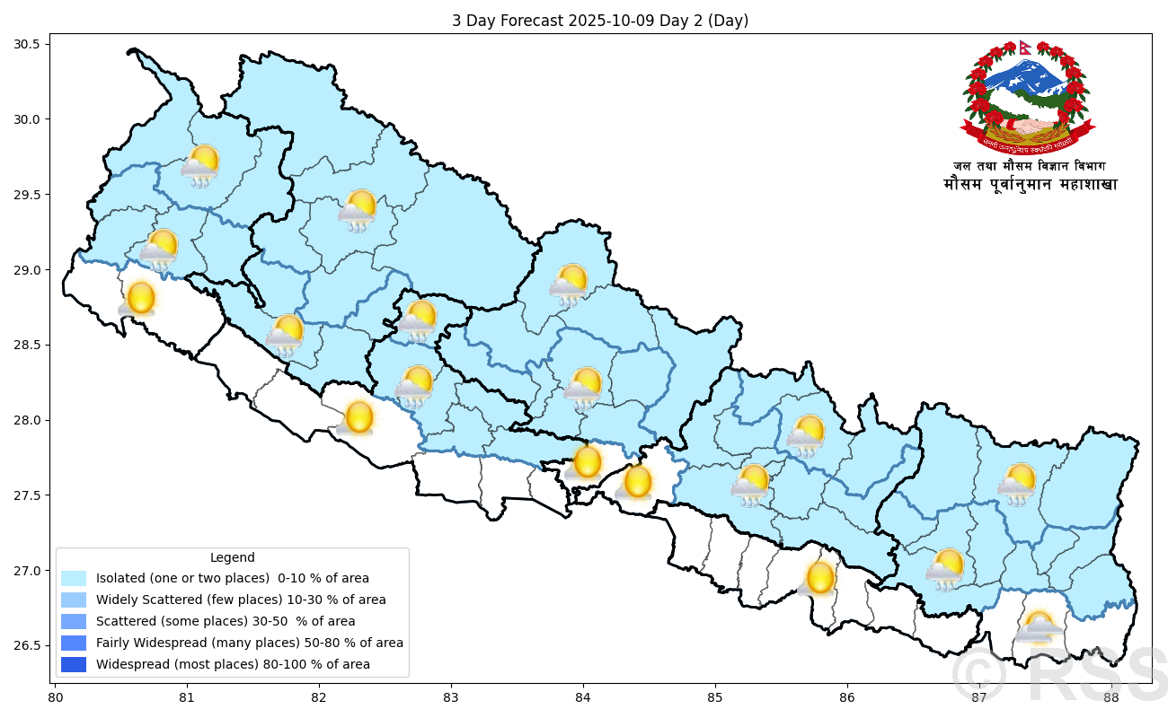 कोशी प्रदेशको पहाडी भू–भागमा हल्का वर्षाको सम्भावना