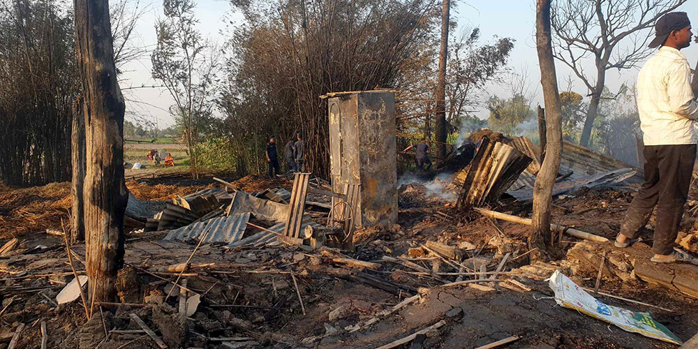 रङ्गेलीमा आगलागी हुँदा १९ घर जले, २५ परिवार विस्थापित