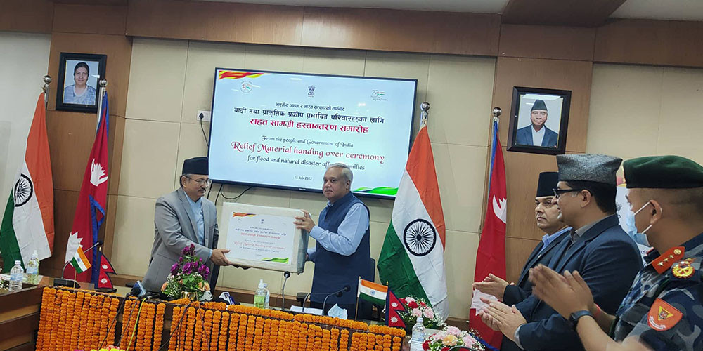 प्रकोप प्रभावितका लागि भारतद्वारा राहत सामग्री सहयोग