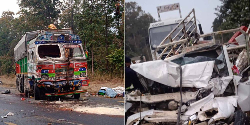 बारामा ट्रक र गाडी ठोक्किँदा दुई जनाको मृत्यु, चार जना घाइते