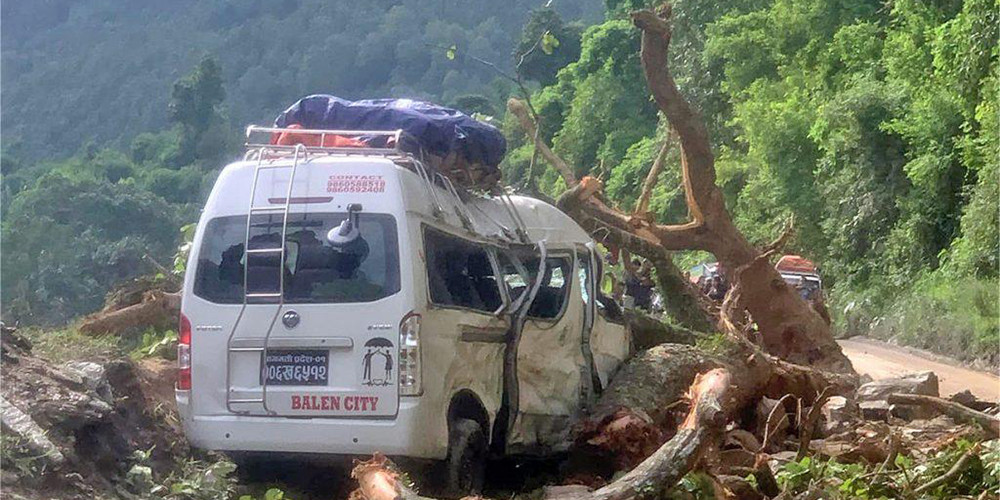 धादिङमा गुडिरहेको माइक्रोमाथि रुख ढल्यो, ७ यात्रु घाइते